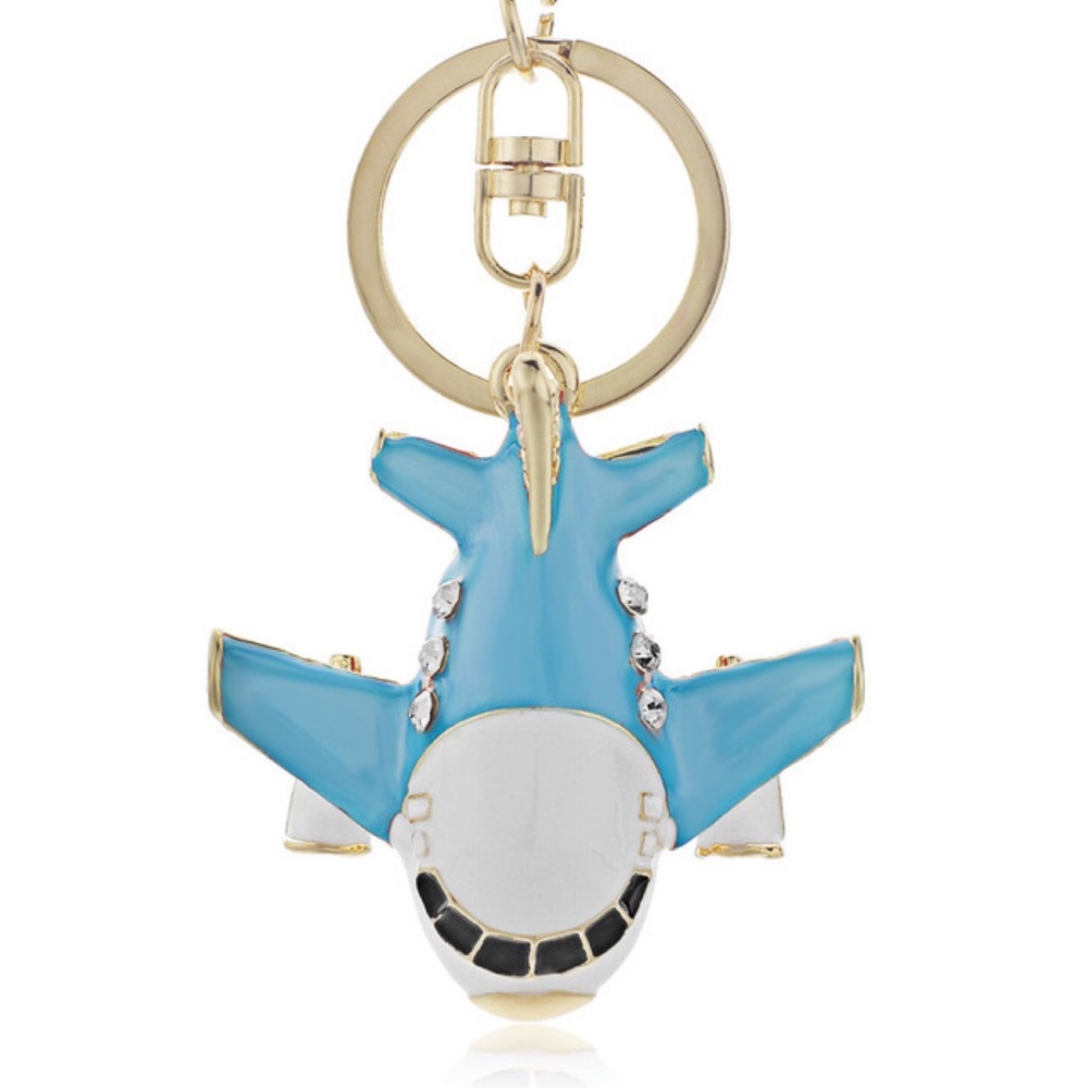 Beautiful Blue and White Crystal Airplane Keychain Charm - Picture 2 of 16